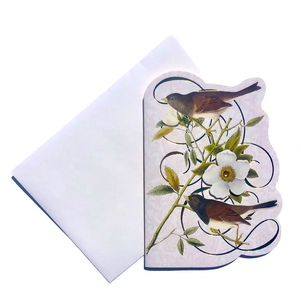 Punch Studio Swirly Bird Flower Die-Cut Embellished 3D Note Cards, 6 ct (66818)